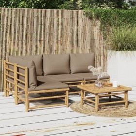 5-daļīgs dārza atpūtas mēbeļu komplekts ar matračiem, bambuss