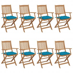 saliekami dārza krēsli ar matračiem, 8 gab., akācijas masīvkoks