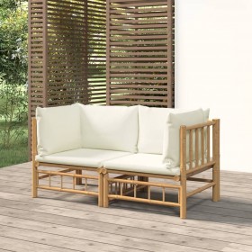 dārza stūra dīvāni ar krēmbaltiem matračiem, 2 gab., bambuss