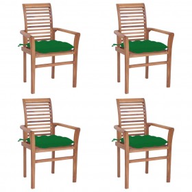 virtuves krēsli, 4 gab., zaļi matrači, masīvs tīkkoks