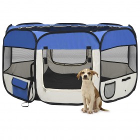 saliekama suņu sētiņa, ar somu, zila, 125x125x61 cm