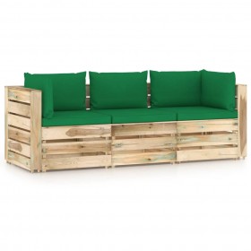 trīsvietīgs dārza dīvāns ar matračiem, zaļš, impregnēts koks