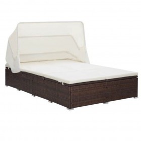 sauļošanās gulta ar matraci, brūna, PE pinums, divvietīga