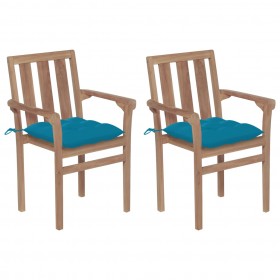 dārza krēsli, 2 gab., gaiši zili matrači, masīvs tīkkoks