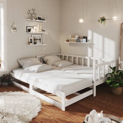 izvelkama gulta, 2x(90x200) cm, balta, priedes masīvkoks