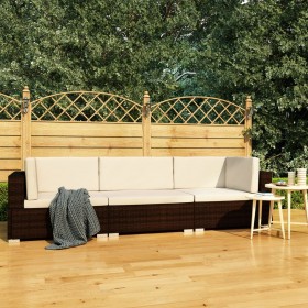 3-daļīgs dārza dīvāna komplekts ar matračiem, brūns PE pinums