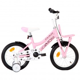 bērnu velosipēds ar priekšējo bagāžnieku, 14 collas, balts,rozā