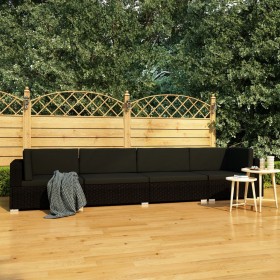 4-daļīgs dārza dīvāna komplekts ar matračiem, melns PE