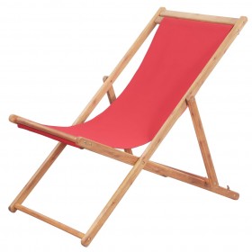 salokāms pludmales krēsls, sarkans audums, koka rāmis