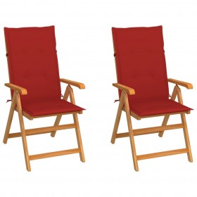 dārza krēsli, 2 gab., sarkani matrači, masīvs tīkkoks