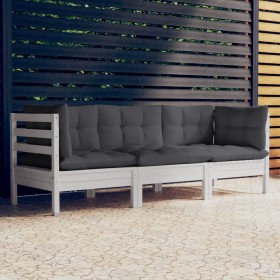 3-vietīgs dārza dīvāns ar antracītpelēkiem spilveniem, priede