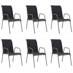 dārza krēsli, 6 gab., tērauds un tekstilēns, melni