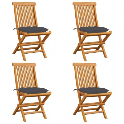 dārza krēsli, antracītpelēki matrači, 4 gab., masīvs tīkkoks