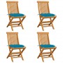 dārza krēsli, gaiši zili matrači, 4 gab., masīvs tīkkoks