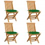 dārza krēsli, zaļi matrači, 4 gab., masīvs tīkkoks