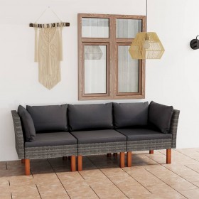 trīsvietīgs dārza dīvāns ar matračiem, pelēka PE rotangpalma