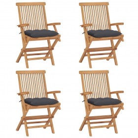 dārza krēsli, antracītpelēki matrači, 4 gab., masīvs tīkkoks
