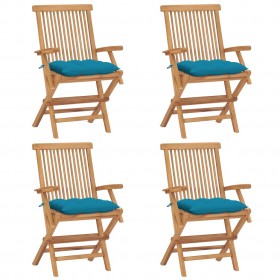 dārza krēsli, gaiši zili matrači, 4 gab., masīvs tīkkoks