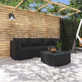 4-daļīgs dārza mēbeļu komplekts, matrači, PE rotangpalma, melns
