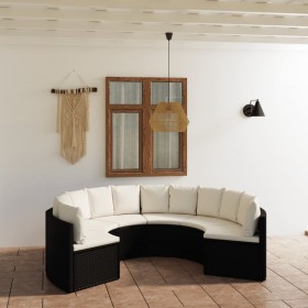 6-daļīgs dārza dīvāna komplekts ar matračiem, PE rotanpalma