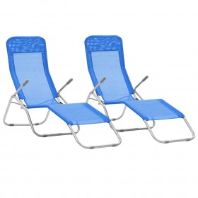 saliekami sauļošanās krēsli, 2 gab., zils tekstilēns
