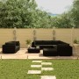 10-daļīgs dārza atpūtas mēbeļu komplekts ar matračiem, melns PE