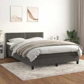 atsperu gulta ar matraci, tumši pelēka samts, 140x200 cm
