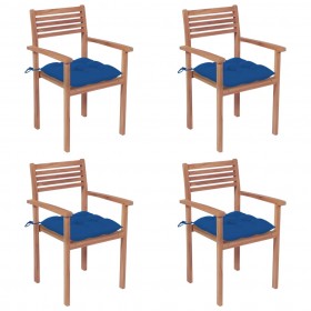 dārza krēsli, zili matrači, 4 gab., masīvs tīkkoks