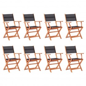 dārza krēsli, 8 gab., eikalipta masīvkoks un melns tekstilēns
