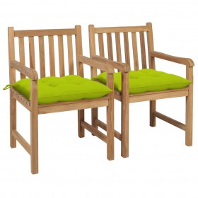 dārza krēsli, 2 gab., spilgti zaļi matrači, masīvs tīkkoks