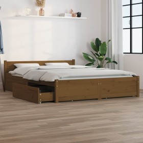 gultas rāmis ar atvilktnēm, medus brūns, 140x190 cm