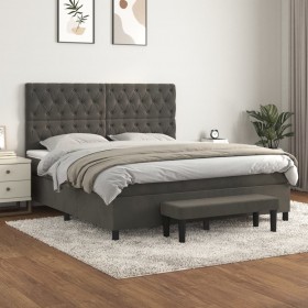 atsperu gulta ar matraci, tumši pelēka samts, 160x200 cm