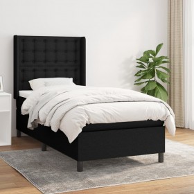 atsperu gultas rāmis ar matraci, melna audums, 100x200 cm