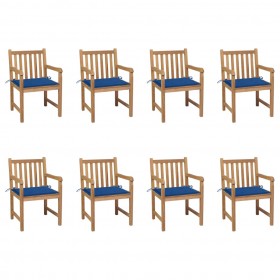 dārza krēsli, 8 gab., koši zili matrači, masīvs tīkkoks