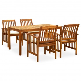 3058086 5 Piece Garden Dining Set with Cushions Solid Acacia Wood (45962+2x312128)