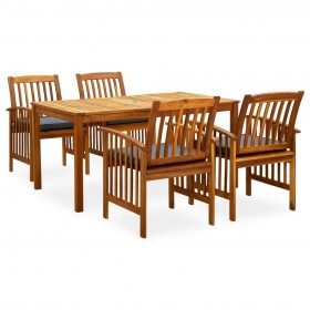 3058088 5 Piece Garden Dining Set with Cushions Solid Acacia Wood (45962+2x312130)
