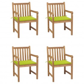 dārza krēsli, spilgti zaļi matrači, 4 gab., masīvs tīkkoks