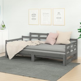 izvelkama gulta, pelēka, priedes masīvkoks, 2x(80x200) cm