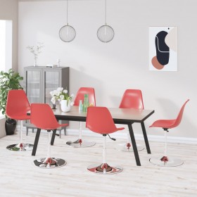 grozāmi virtuves krēsli, 6 gab., sarkana plastmasa