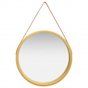 sienas spogulis ar siksnu, 60 cm, zelta krāsā