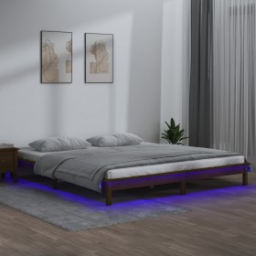 gultas rāmis, LED, medus brūns, 160x200 cm, masīvkoks