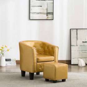 klubkrēsls ar kāju soliņu, spīdīgi zeltaina mākslīgā āda