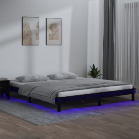 gultas rāmis, LED, melns, 200x200 cm, masīvkoks