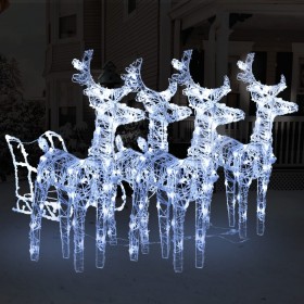 vidaXL Ziemassvētku dekorācija, ziemeļbrieži un kamanas, 240 LED