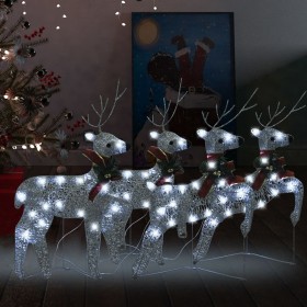 vidaXL Ziemassvētku ziemeļbrieži, 4 gab., sudraba, 80 LED