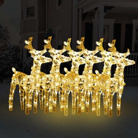 vidaXL Ziemassvētku ziemeļbrieži, 6 gab., 240 silti baltas LED, akrils