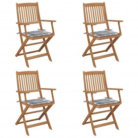 saliekami dārza krēsli ar matračiem, 4 gab., akācijas masīvkoks