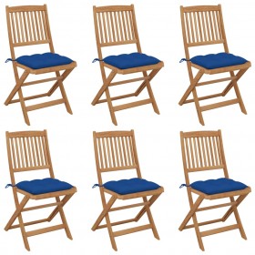 saliekami dārza krēsli ar matračiem, 6 gab., akācijas masīvkoks
