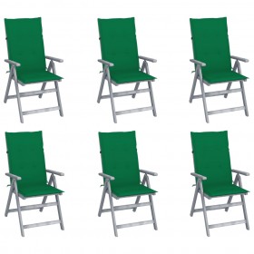 atgāžami dārza krēsli ar matračiem, 6 gab., akācijas masīvkoks