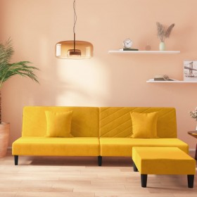 divvietīga dīvāngulta ar kājsoliņu, 2 spilveni, dzeltens samts
